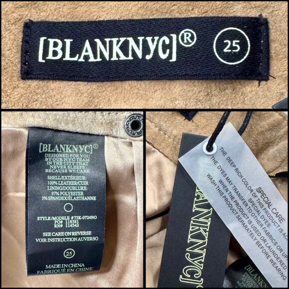 BlankNYC Tan Suede 100% Leather High Rise Moto Zip Detail Mini Skirt Size 25 NEW - Picture 5 of 7